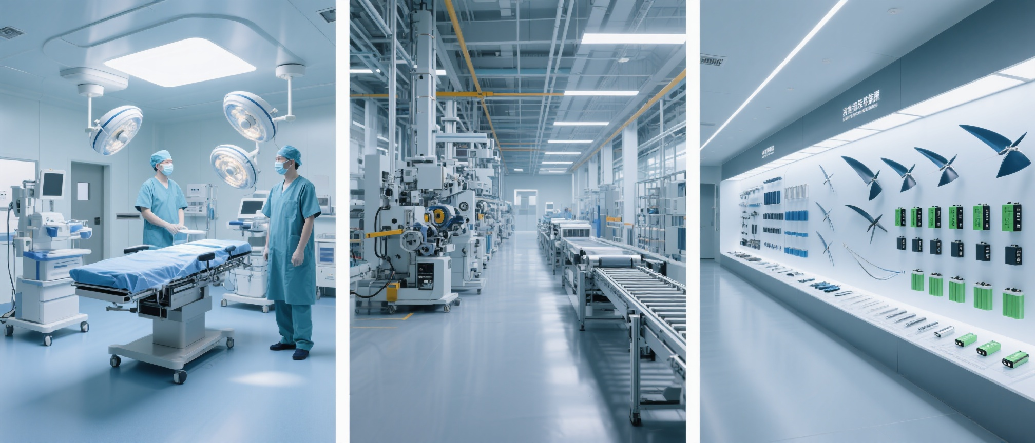 jimeng 2026 01 12 4062 图片共三个部分，每个部分占图片的三分之一，第一张是医美精尖布局，医美医院的手术室...